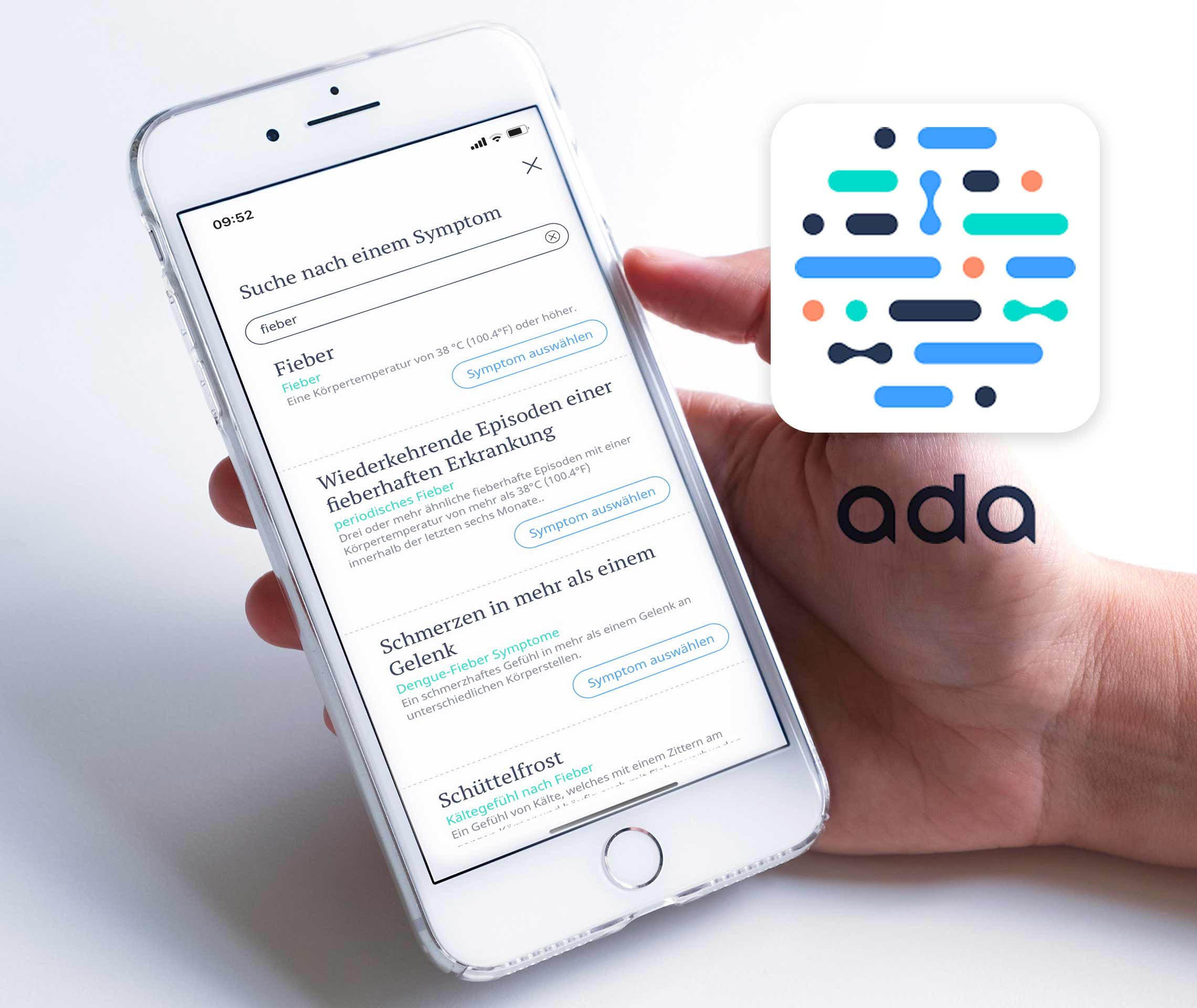 Tablet mit der ADA App und Logo
